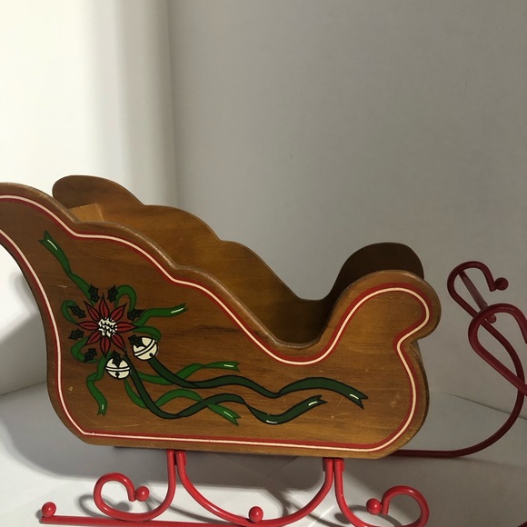 Vintage Decorative Wooden Christmas Sleigh With Poinsettia & Sleigh Bell Design - Picture 7 of 7